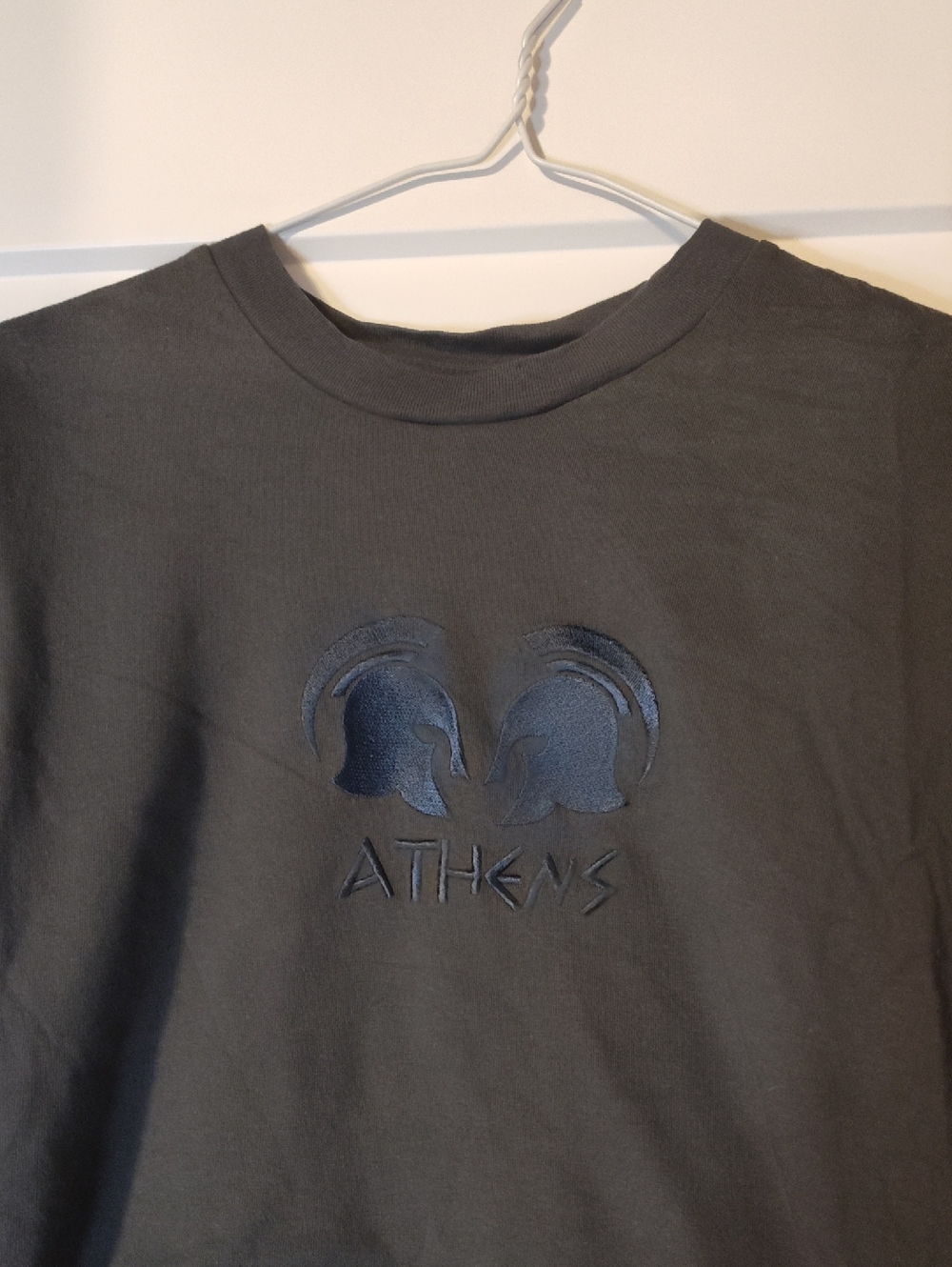 Embroidered 'ATHENS' Helmet Graphic Tee - Charcoal